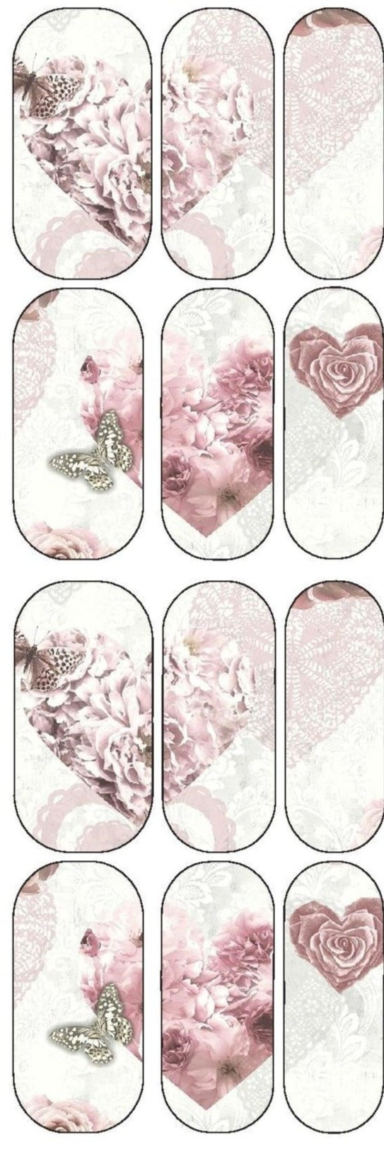 Nail Decals, Floral Heart and Butterfly Nail Art, Waterslide Decals, Beauty Basics